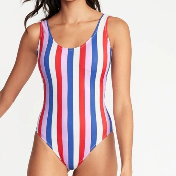 Old Navy womens XL Scoop-Neck Striped Swimsuit One Piece Multicolor White Red - Picture 5 of 13
